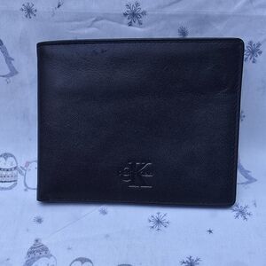 Calvin Klein Black Leather Bifold Wallet with Embossed CK